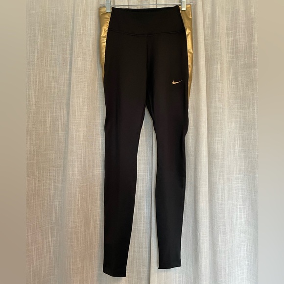 NWOT Nike Dry Fit Gold and Black Running Leggings size M - Picture 2 of 11